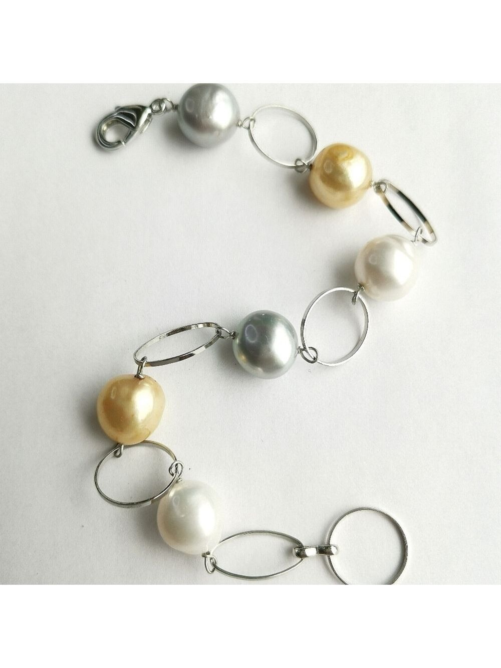 Modernist Baroque Pearl Tri Color Bracelet Large NWT